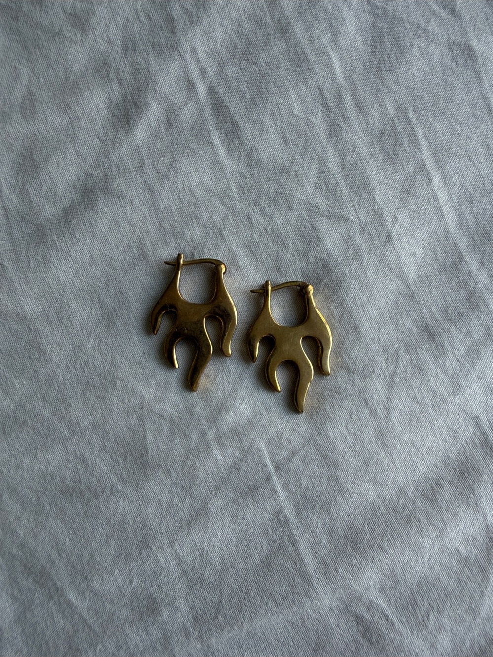 Gold Flame Brass Drop Hoop Earrings